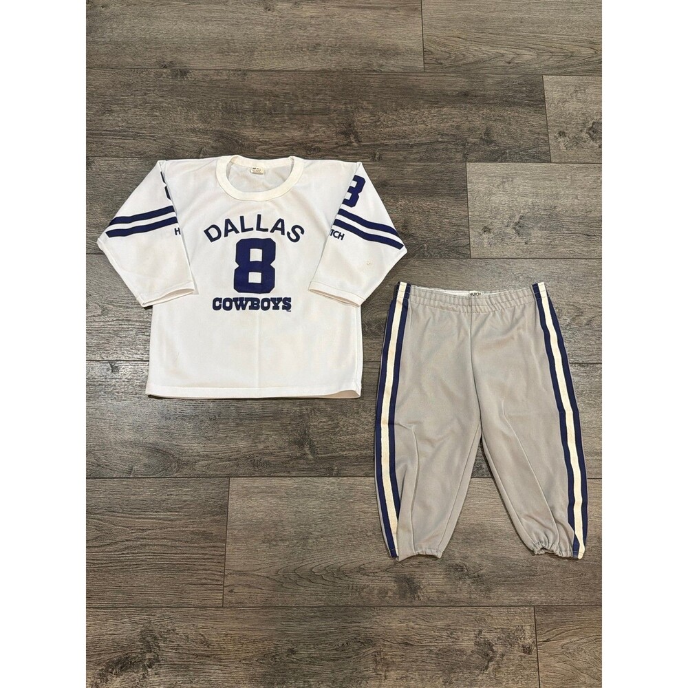 Vintage 80s Hutch NFL Dallas Cowboys #8 Youth Football Jersey Pants Set Medium